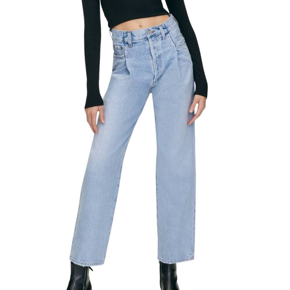 AGOLDE NWOT Fold Waistband Pleated Jeans Sideline Color Size 25 Organic Cotton